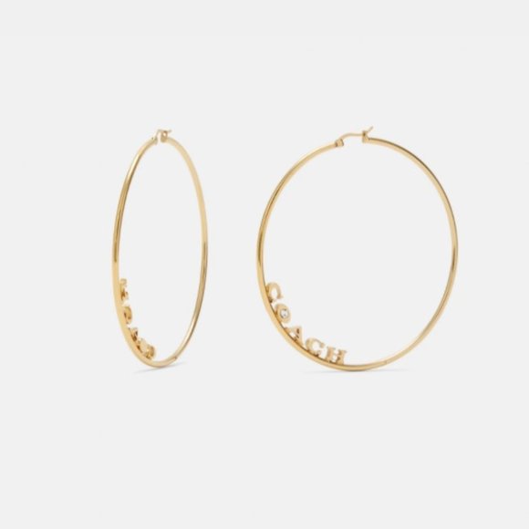 Coach Jewelry - Coach Jennifer Lopez Signature Large Rare 3" Hoop Earrings Extra Gold c9112 NWT